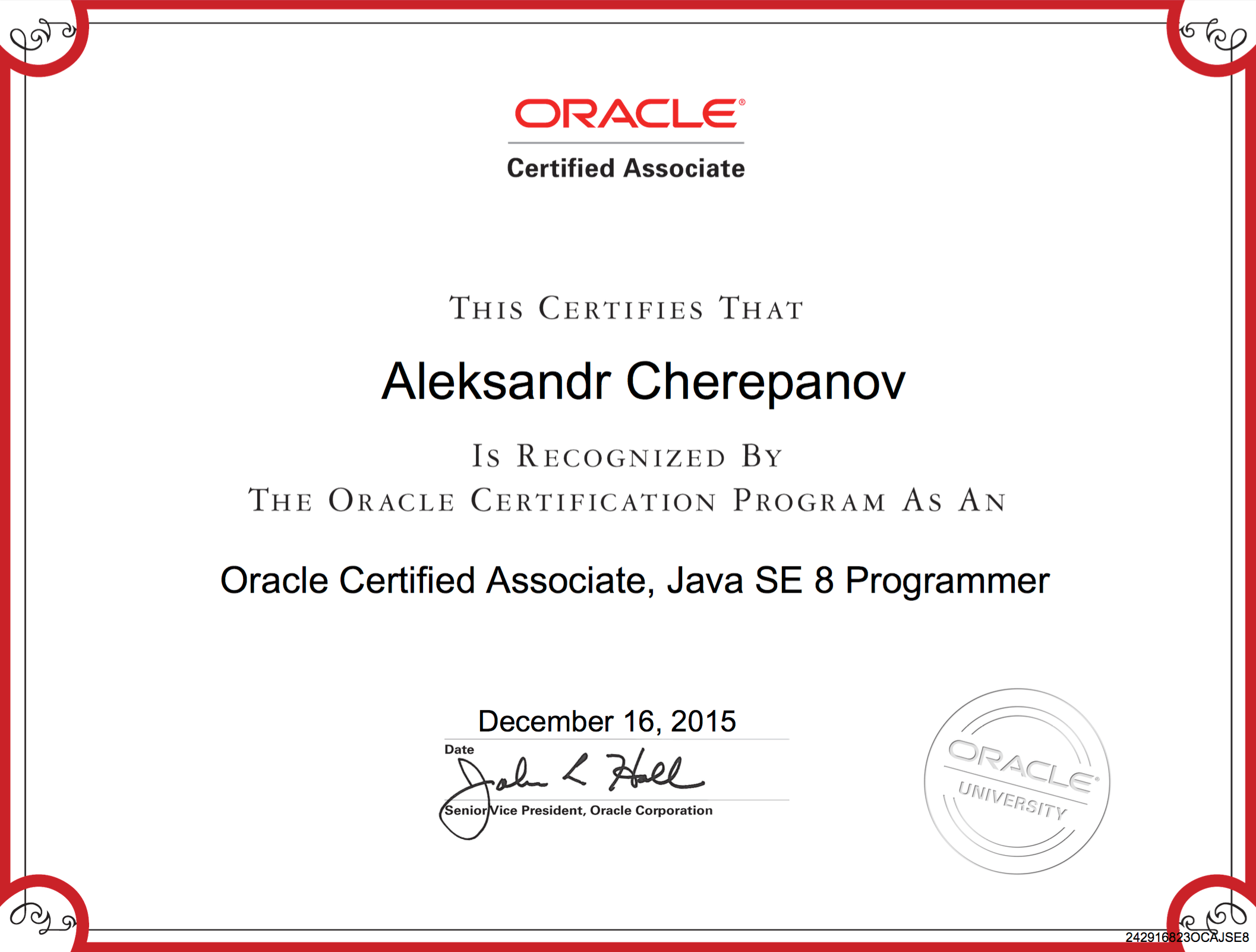 OCA Certificate